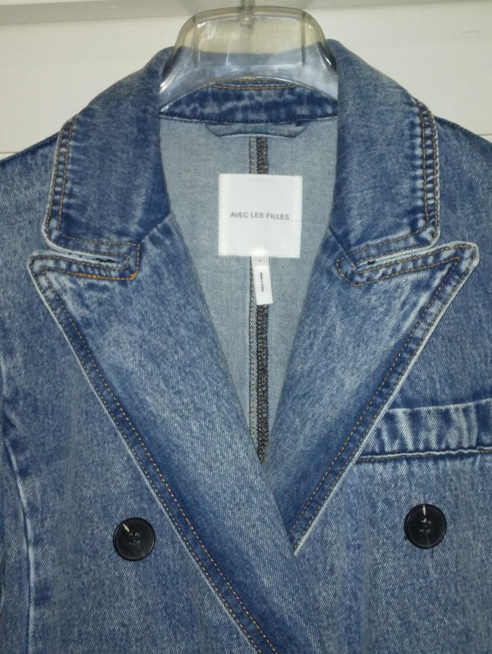 Ave Les Filles Essex Denim Double-Breasted Trench Coat - Picture 3 of 7